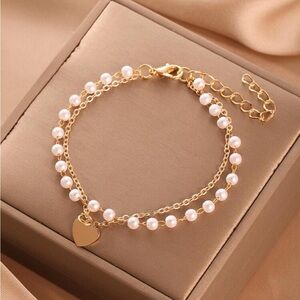 Gold and Cream Pearl Charm Bracelet